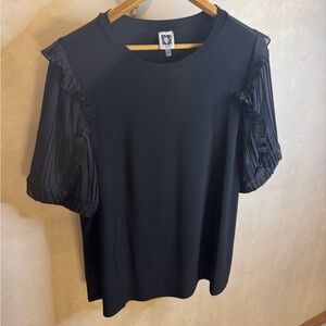 Anne Klein Black Short Sleeve Top with Ruffle Detail